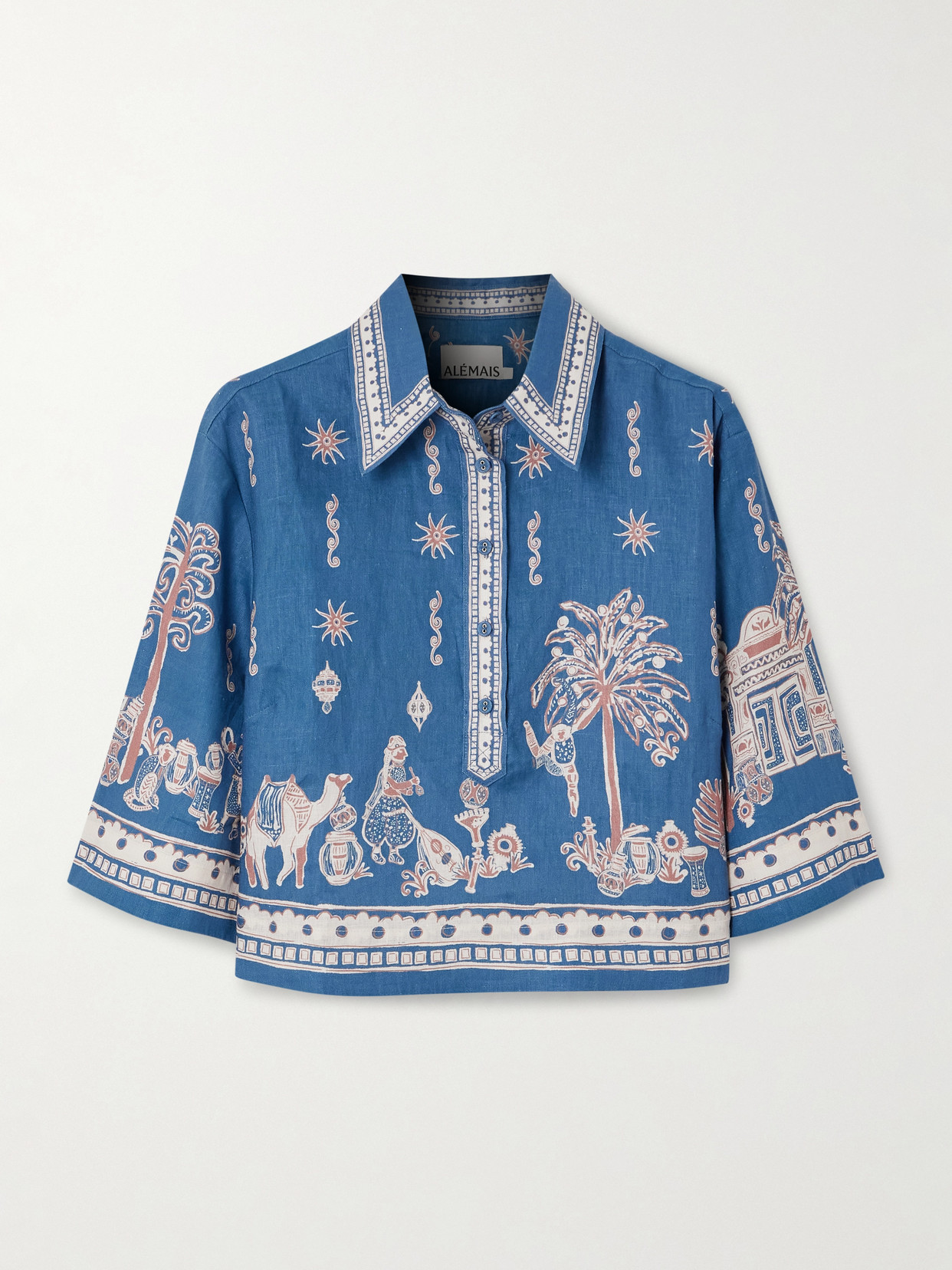Alemais Acacia Cropped Printed Linen Shirt In Multi