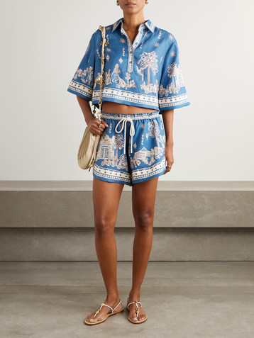 Alémais Acacia cropped printed linen shirt