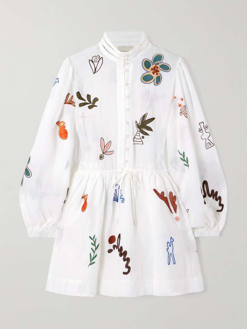 ALÉMAIS + Lrnce Mina Embroidered Ramie Mini Dress