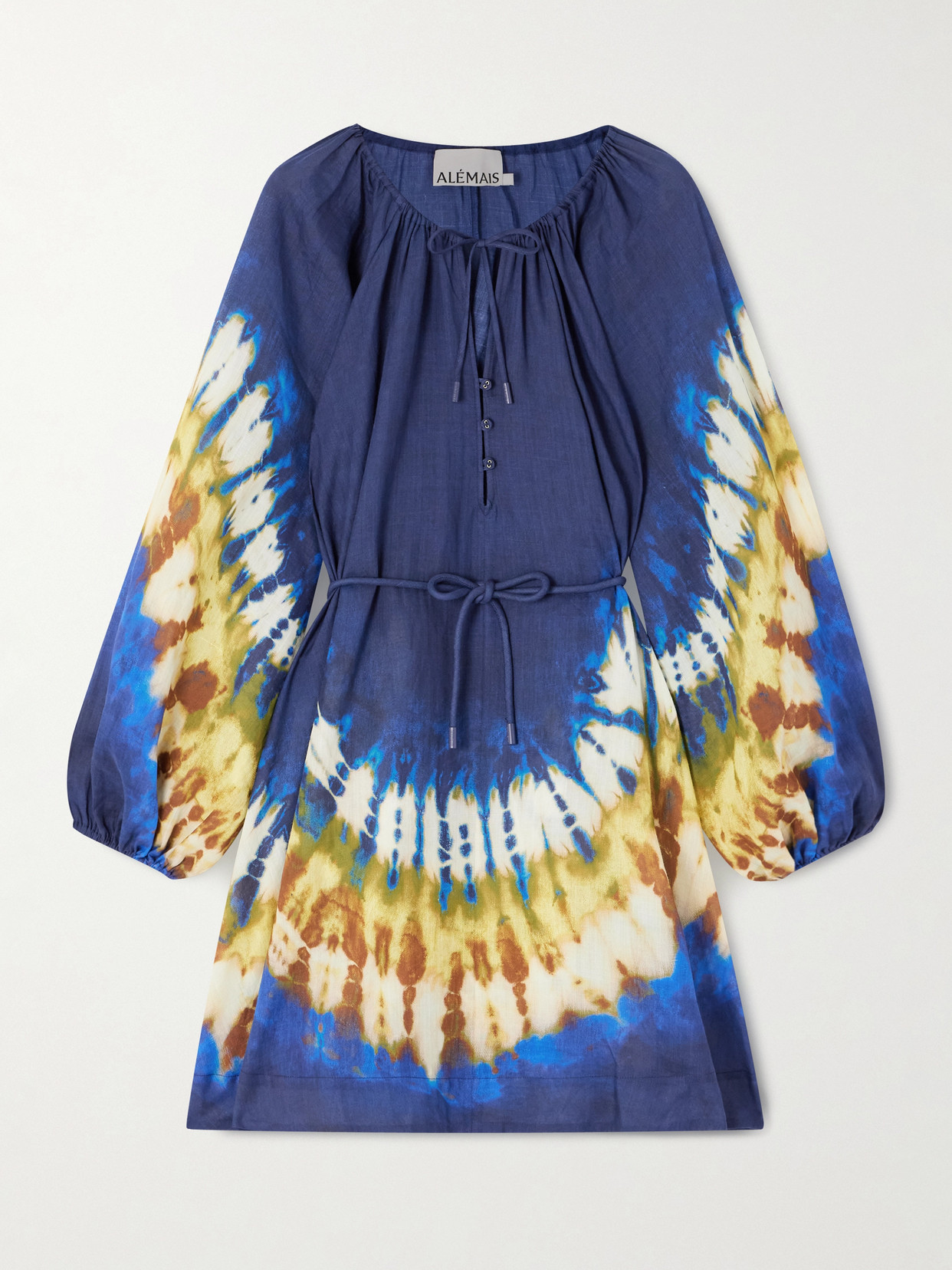 Alemais Martine Tie-dyed Ramie Mini Dress In Blue