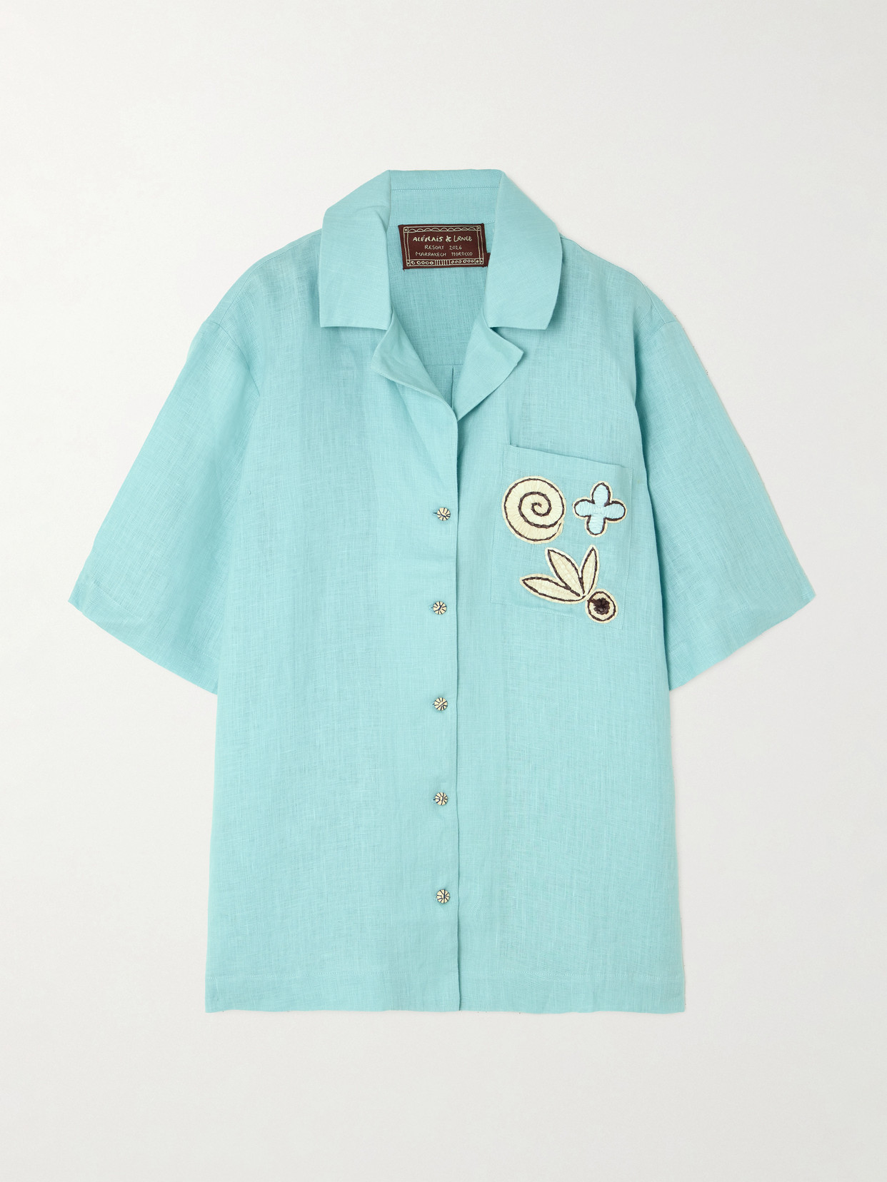 Alemais Azar Embroidered Cotton-gauze Shirt In Green