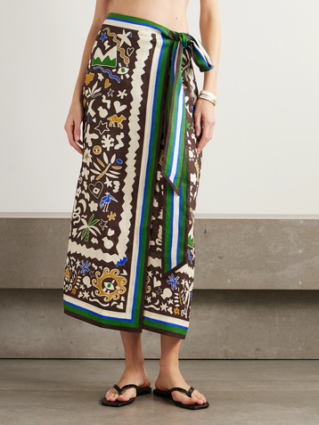 Alémais Maroc printed linen wrap skirt