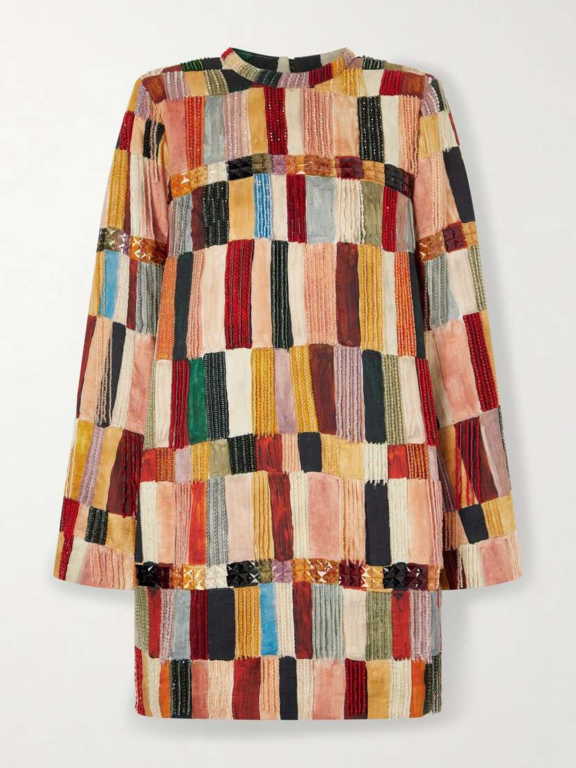 ALÉMAIS Marjorelle Embellished Tasseled Printed Dupioni Mini Dress