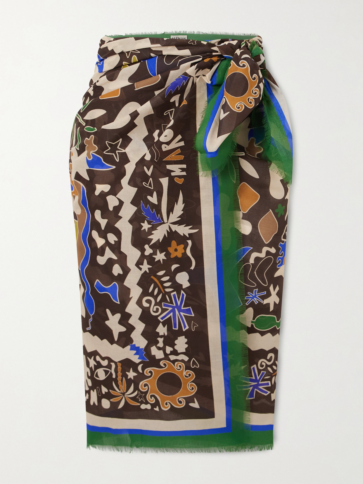 Alemais Maroc Frayed Printed Organic Cotton-voile Pareo In Multi