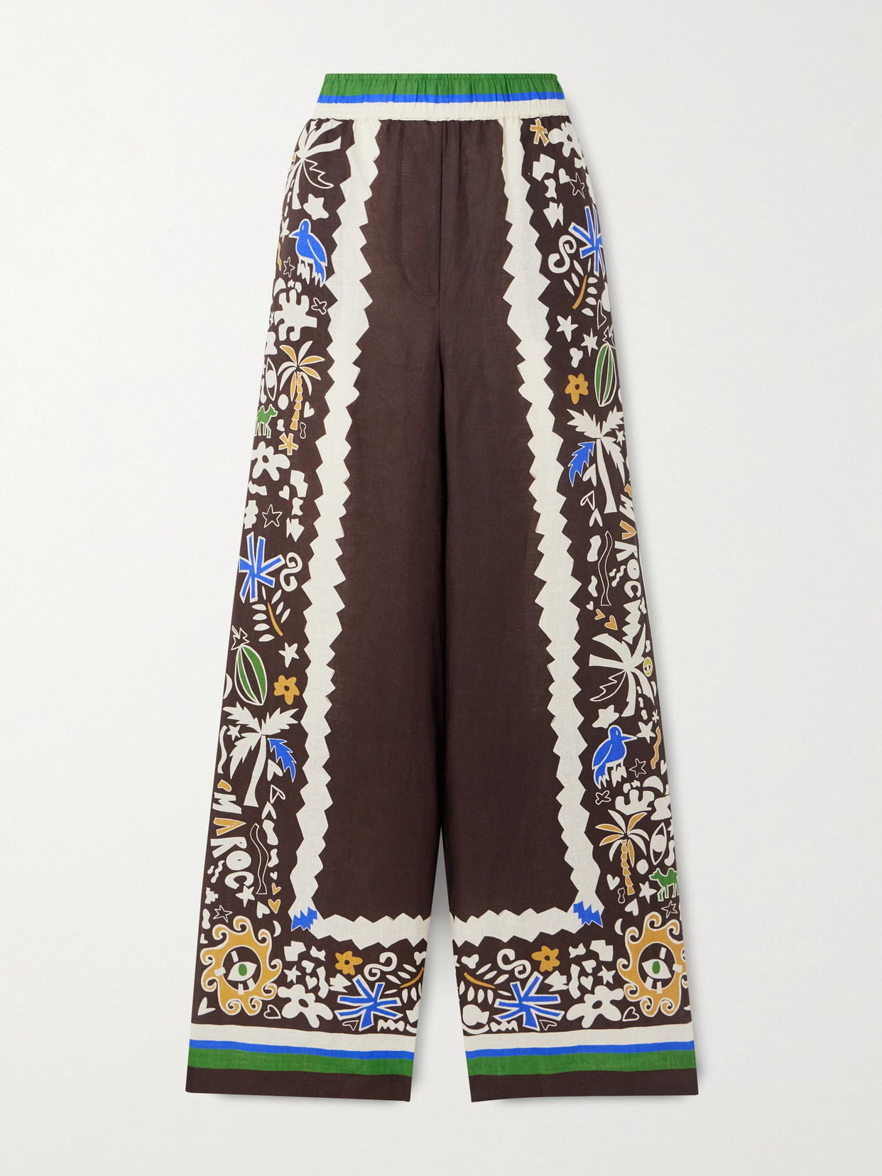 Alemais Printed Linen Wide-leg Pants In Brown
