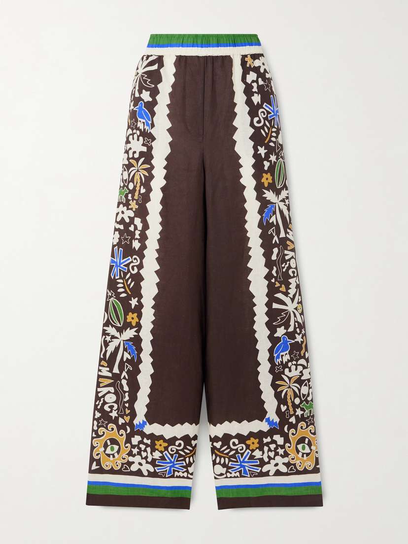 ALÉMAIS Printed Linen Wide-leg Pants