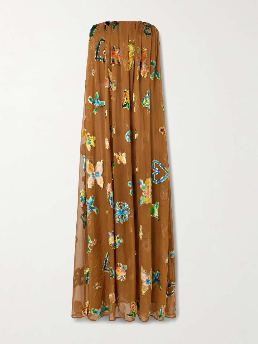 ALÉMAIS Velvet-trimmed Gathered Metallic Silk-blend Gown