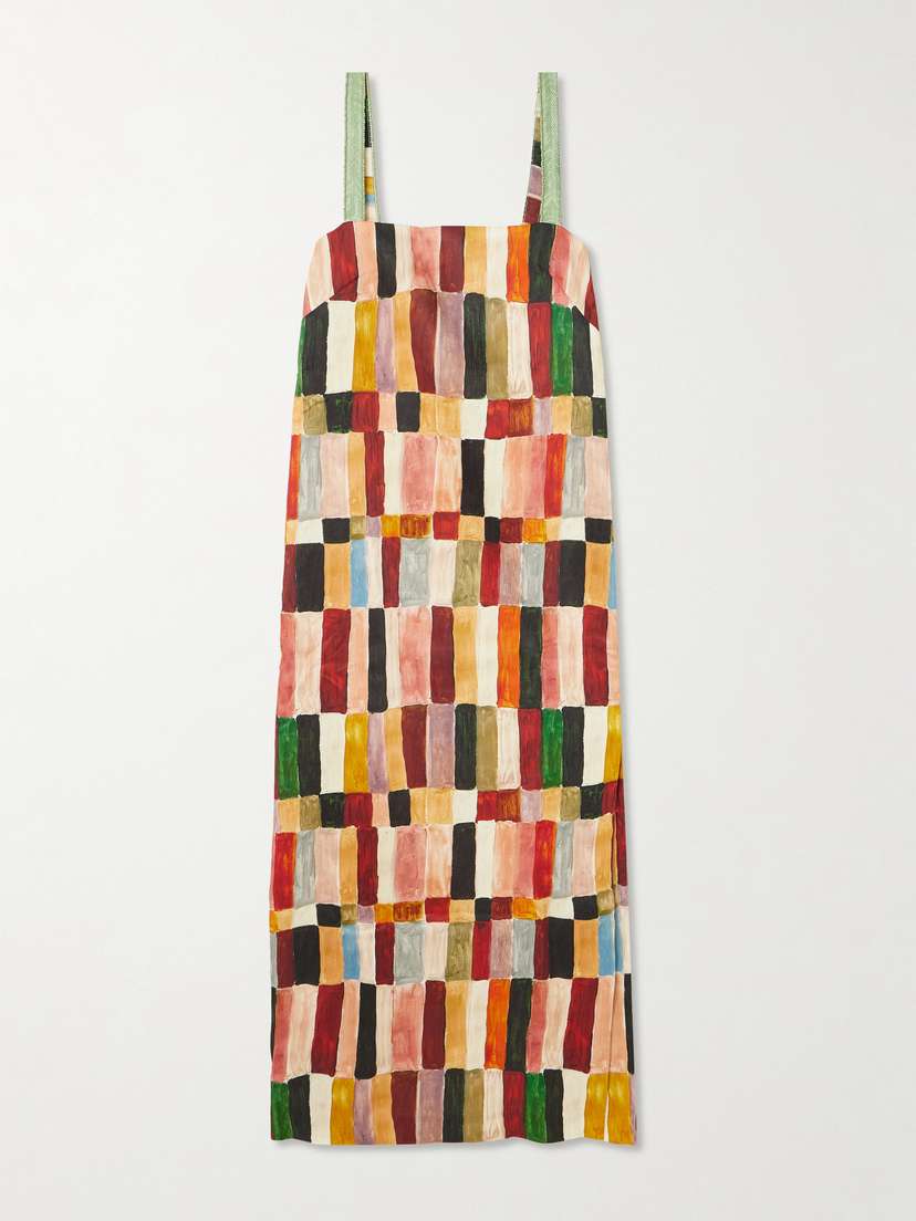 ALÉMAIS + Laurence Leenaert Marjorelle Bead-embellished Printed Linen And Silk-blend Midi Dress