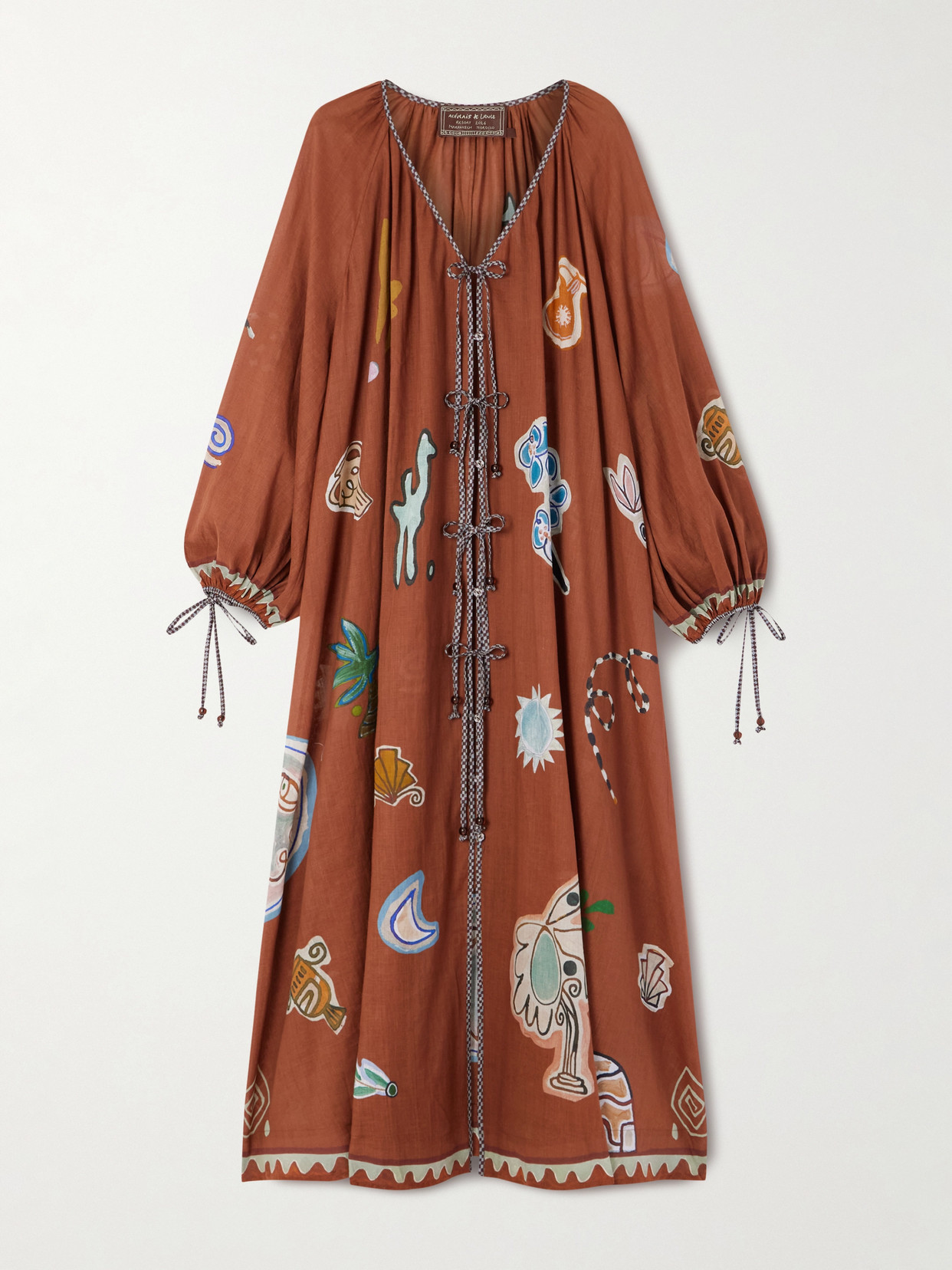 Alemais + Lrnce Printed Ramie And Cotton-blend Midi Dress In Brown