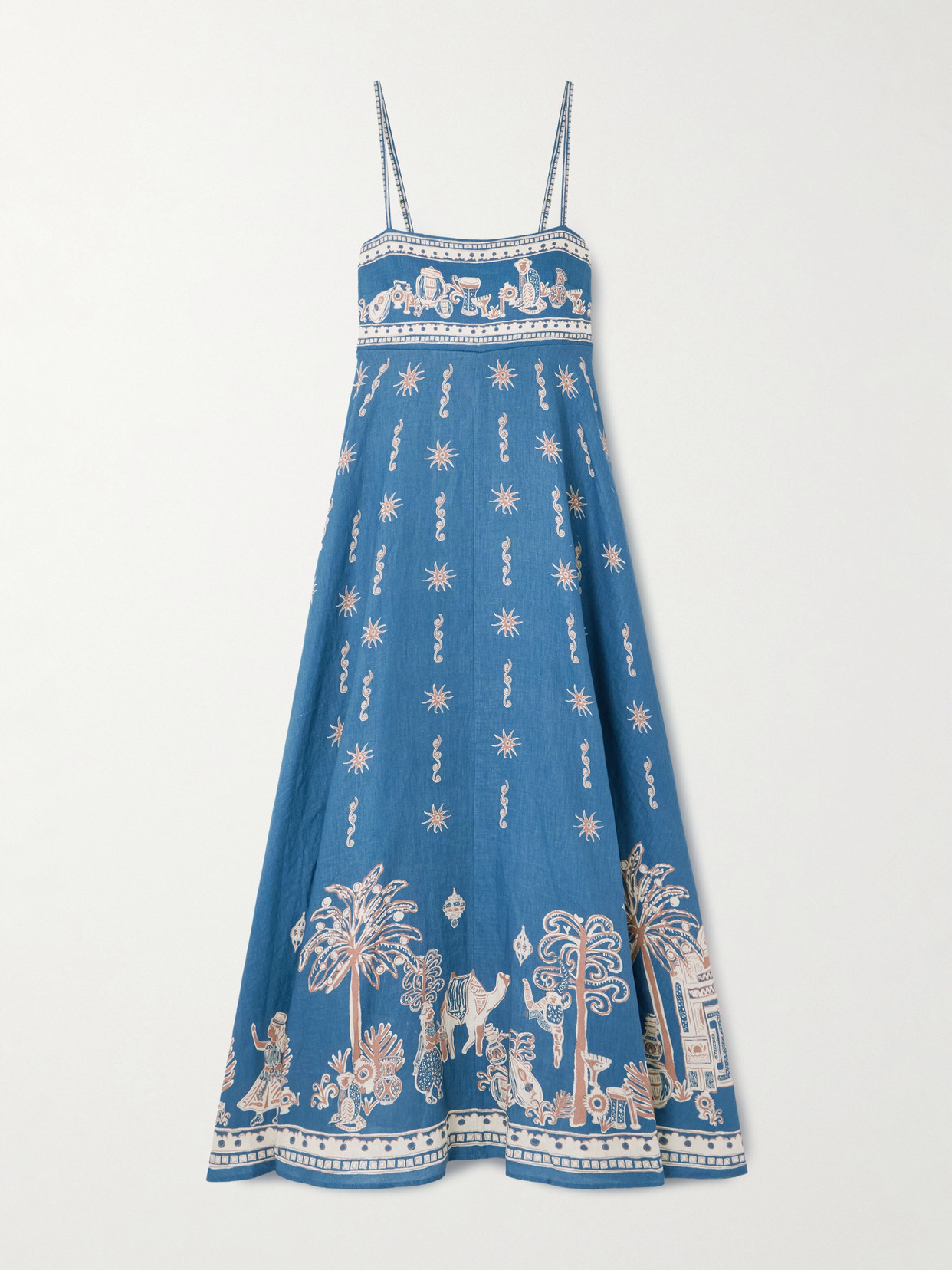 Alemais Acacia Printed Linen Midi Dress In Blue
