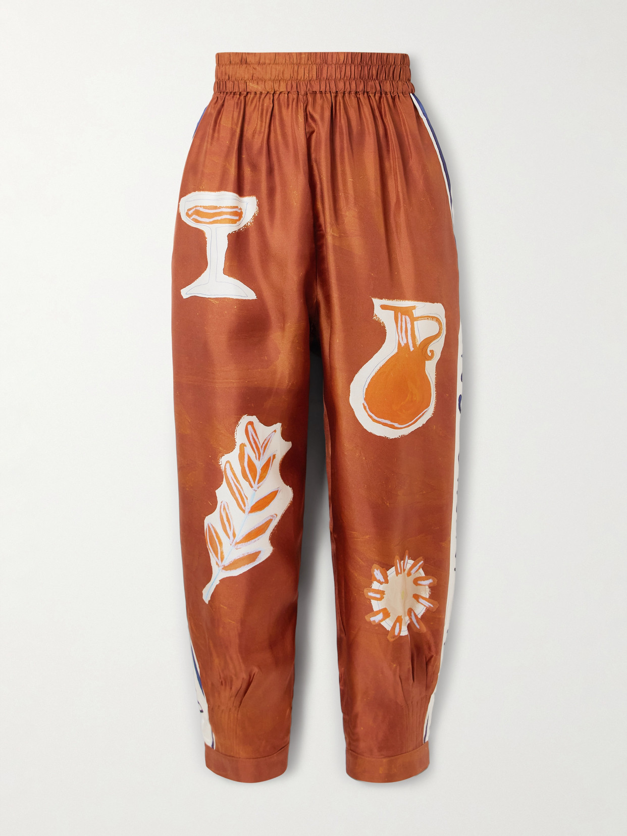 Alemais + Lrnce Soleil D'amour Printed Silk-twill Barrel-leg Pants In Brown