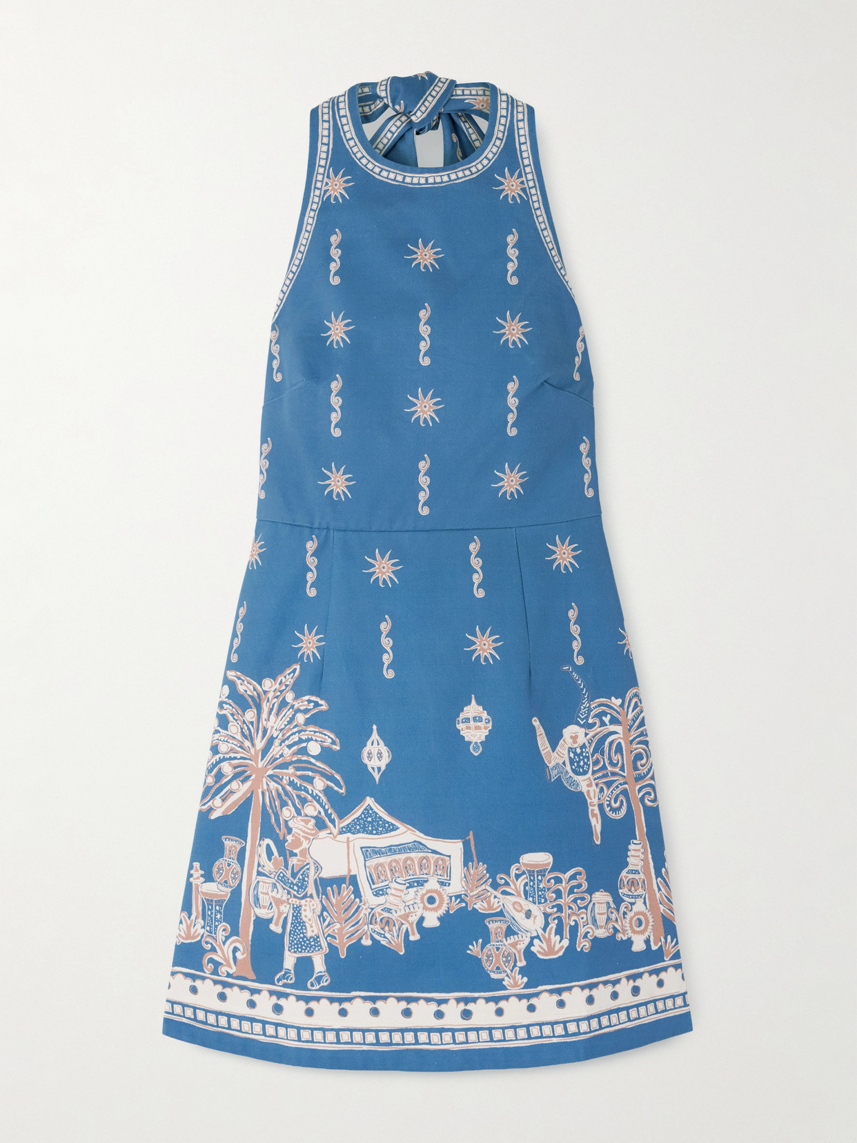 Alemais Acacia Printed Organic Cotton-drill Mini Dress In Blue