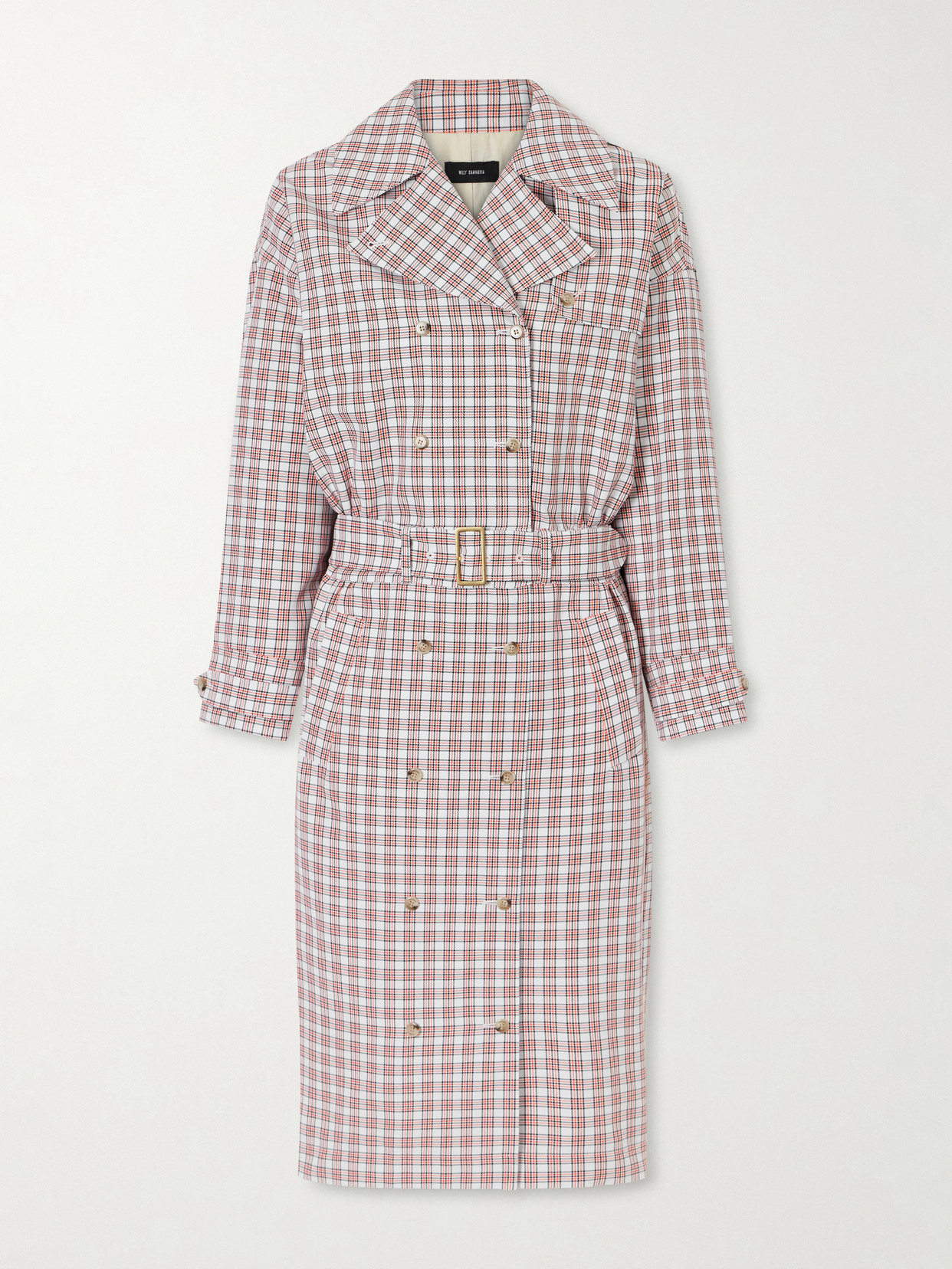 Willy Chavarria Checked Belted Cotton Trench Coat In Pink