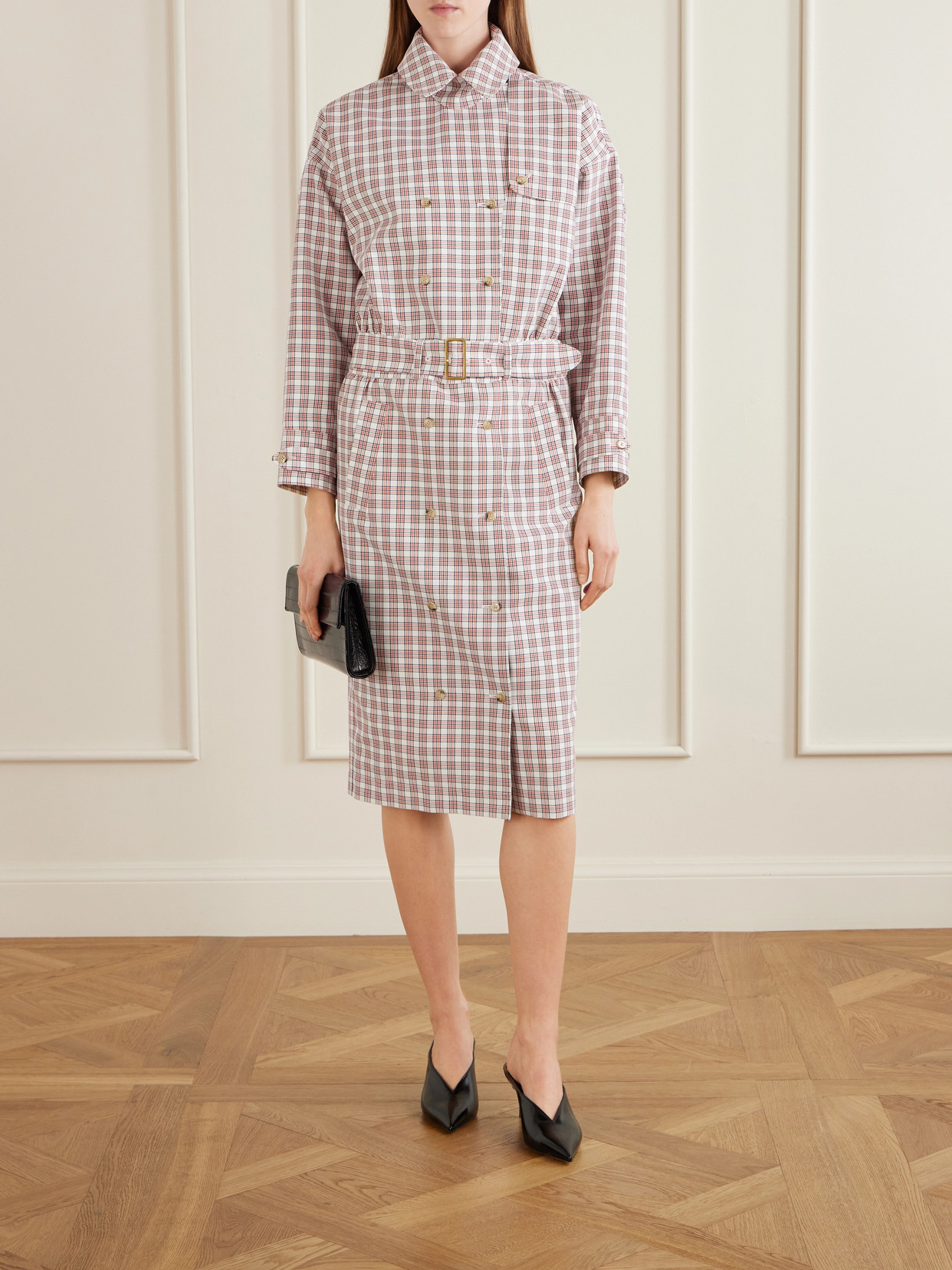 Checked Belted Cotton Trench Coat