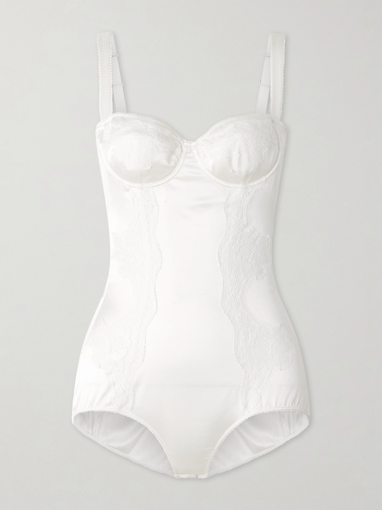 Dolce & Gabbana Lace-trimmed Silk-blend Satin Bodysuit In White