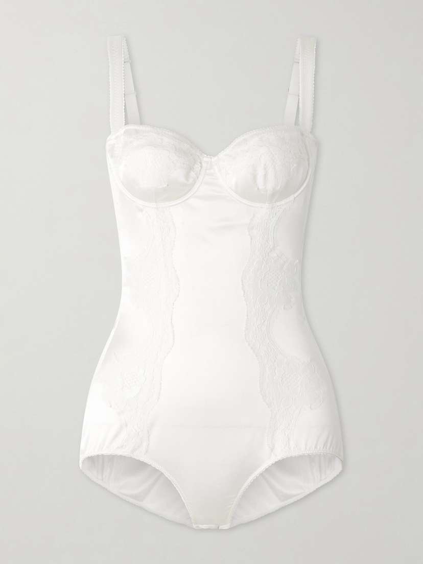 Dolce & Gabbana Lace-trimmed Silk-blend Satin Bodysuit