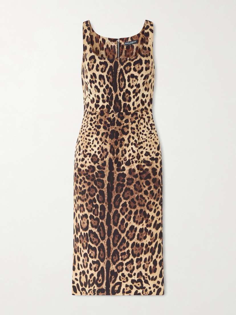 Dolce & Gabbana Leopard-print Silk-blend Satin Midi Dress