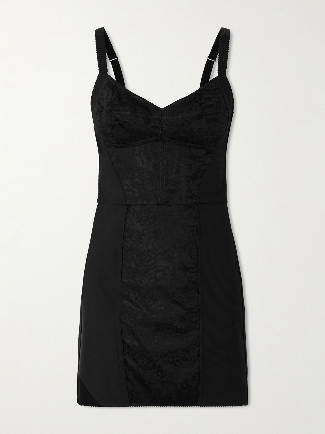 Dolce & Gabbana Lace-paneled Jersey Mini Dress In Black