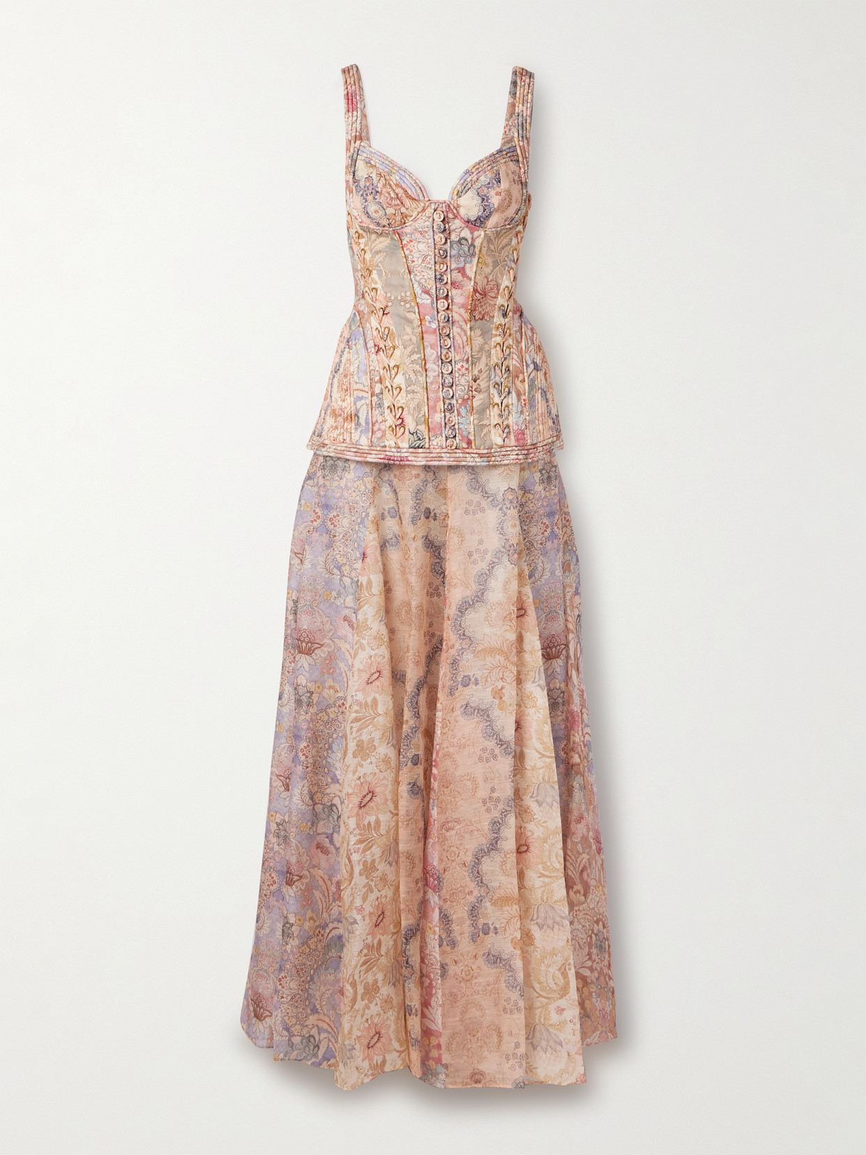 Zimmermann Rebellion Paneled Layered Printed Linen Maxi Dress In Orange