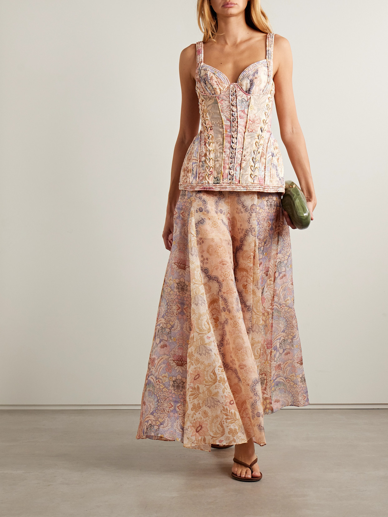 Zimmermann Rebellion Paneled Layered Printed Linen Maxi Dress In White