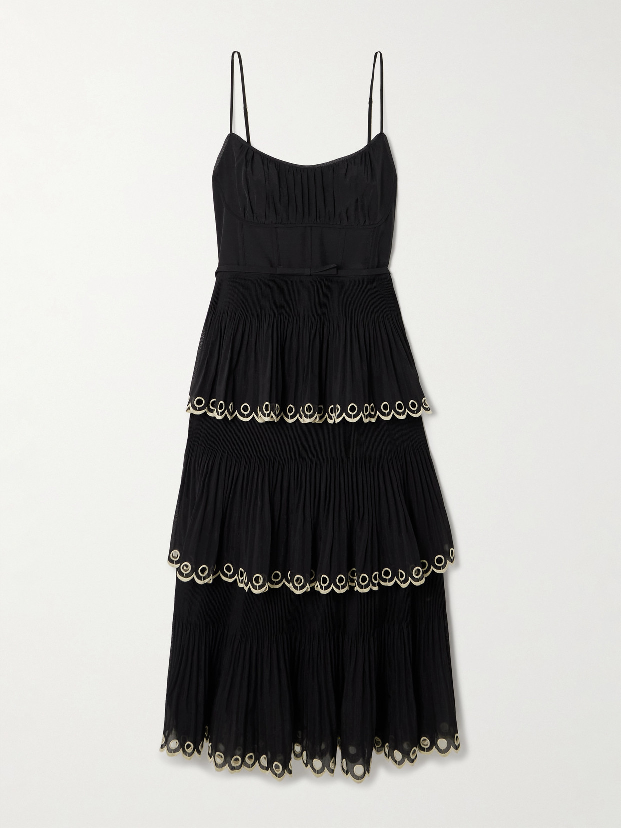 Zimmermann Tiered Embroidered Georgette Midi Dress In Black
