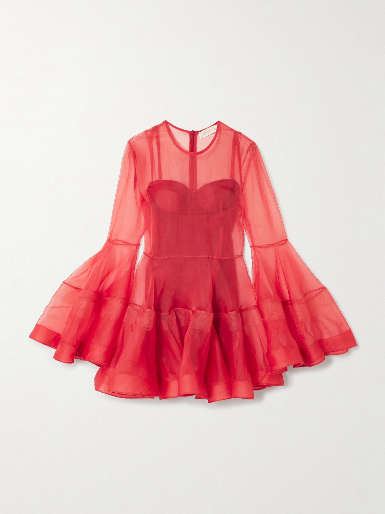 Zimmermann Rebellion Lantern Silk-tulle Mini Dress In Red