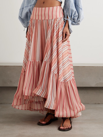 Zimmermann Rebellion Bohemian asymmetric tiered striped georgette skirt