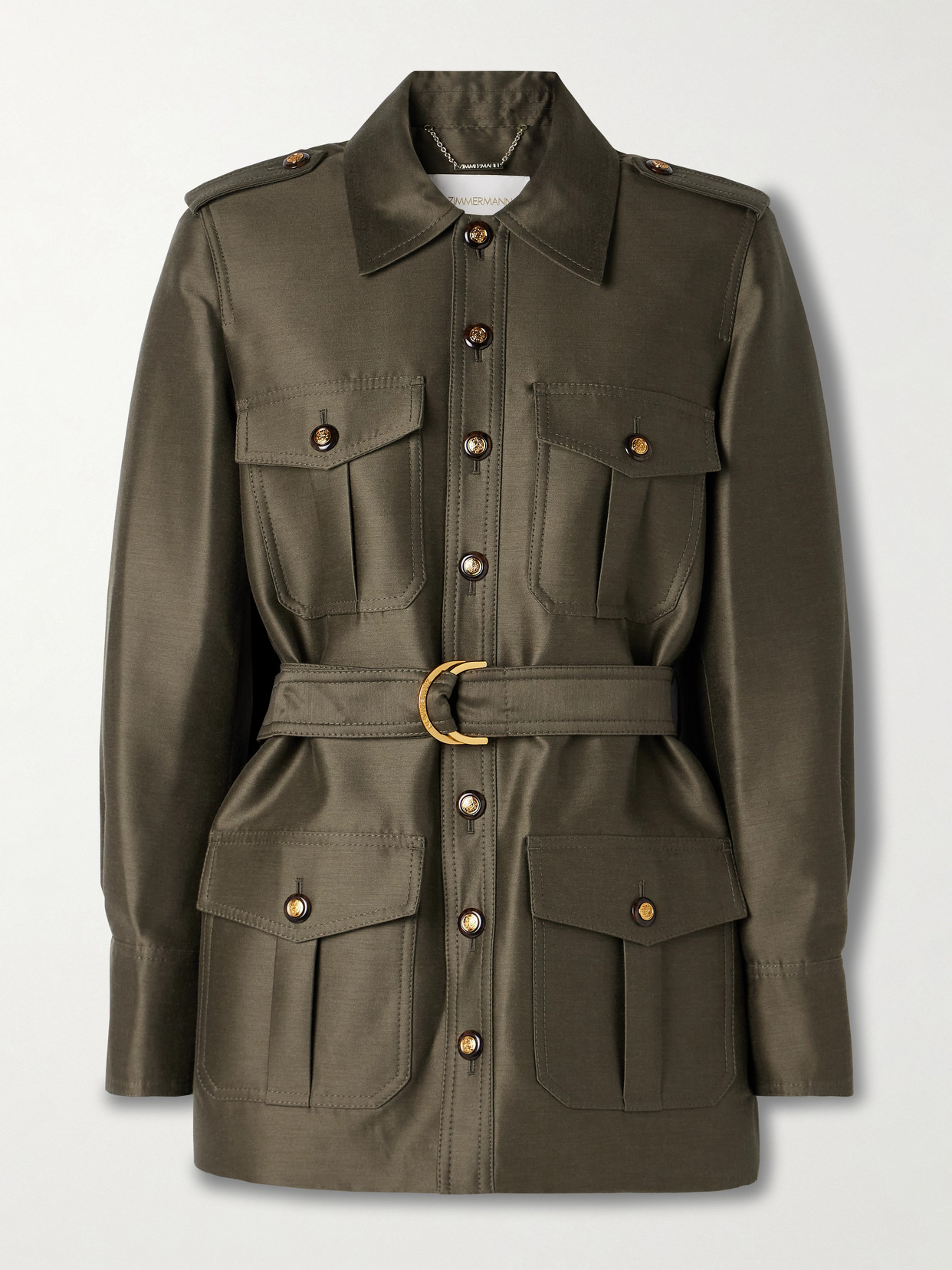 Zimmermann Rebellion Belted Wool And Silk-blend Jacket In Gray
