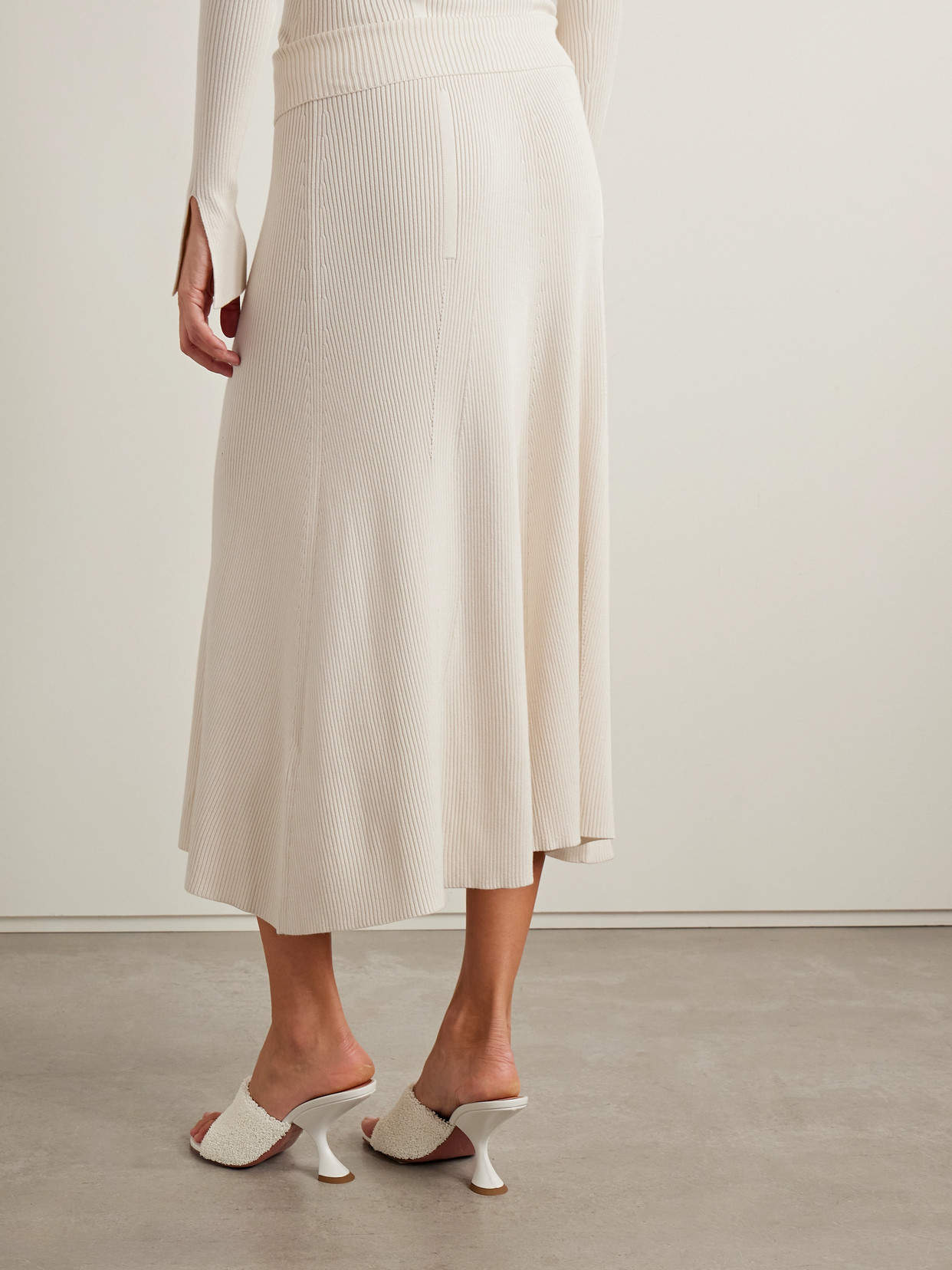 Cotton-Trimmed Ribbed-Knit Midi