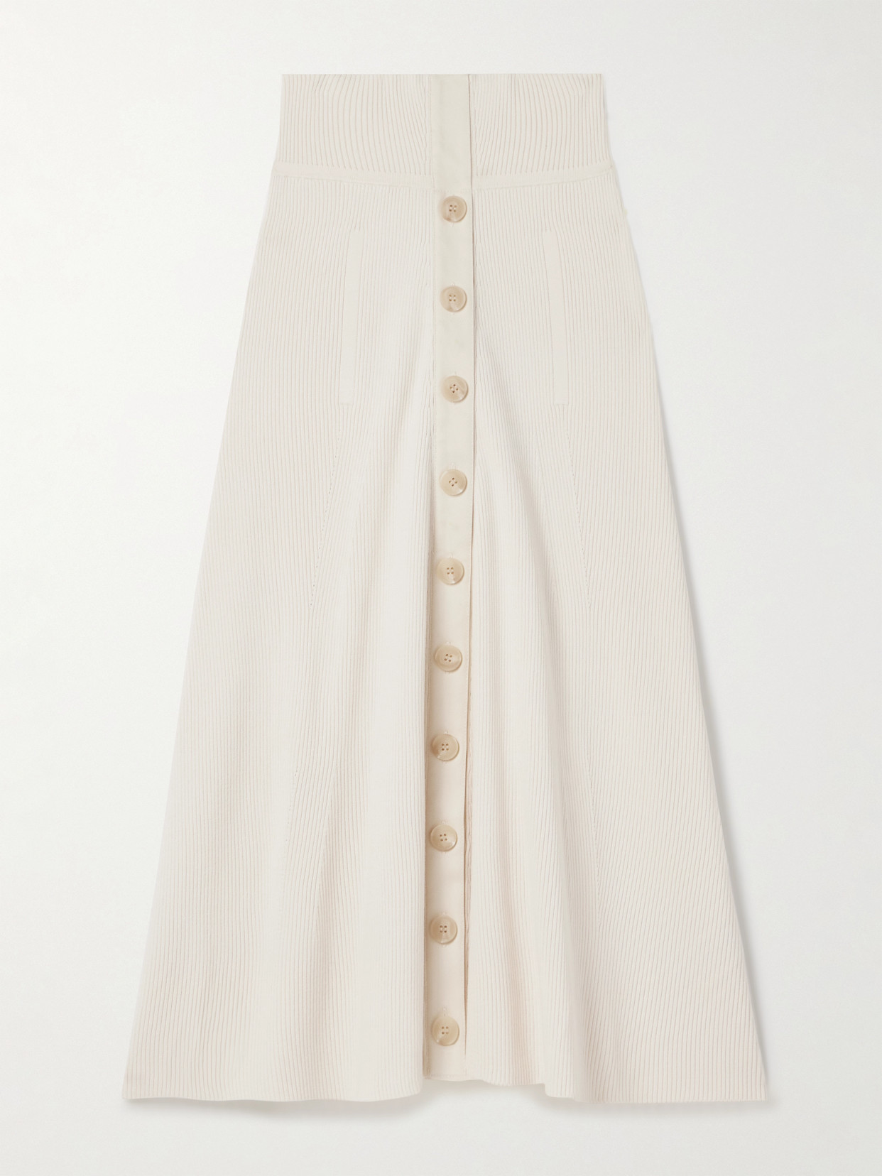 Zimmermann Cotton-trimmed Ribbed-knit Midi Skirt In White