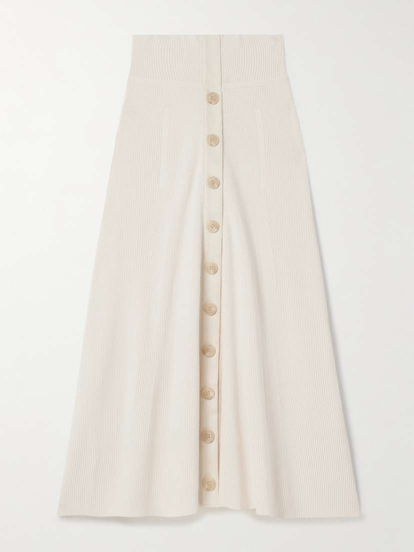 Zimmermann Cotton-trimmed Ribbed-knit Midi Skirt