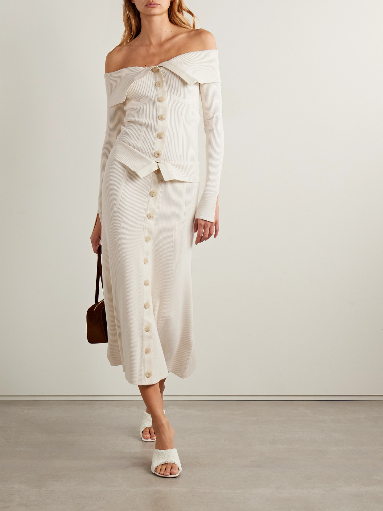 Cotton-Trimmed Ribbed-Knit Midi