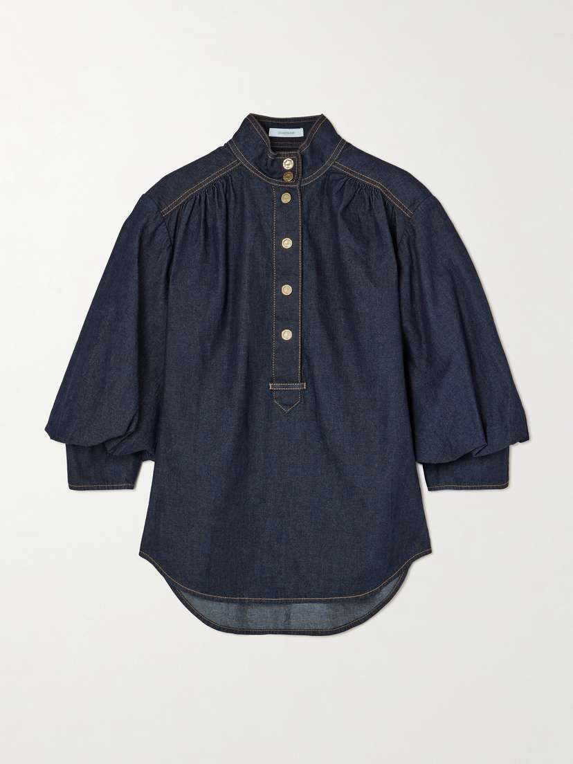 Zimmermann Billow Gathered Denim Blouse