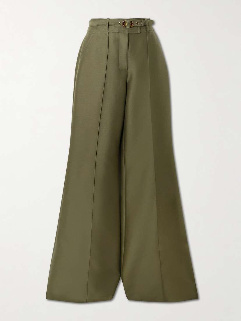 Zimmermann Rebellion Belted Wool And Silk-blend Flared Pants