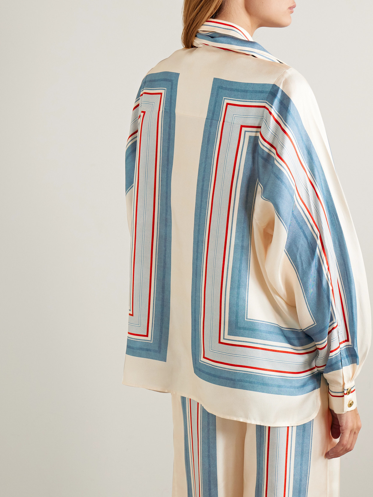 Zimmermann Tie-neck Striped Silk-twill Shirt In Blue