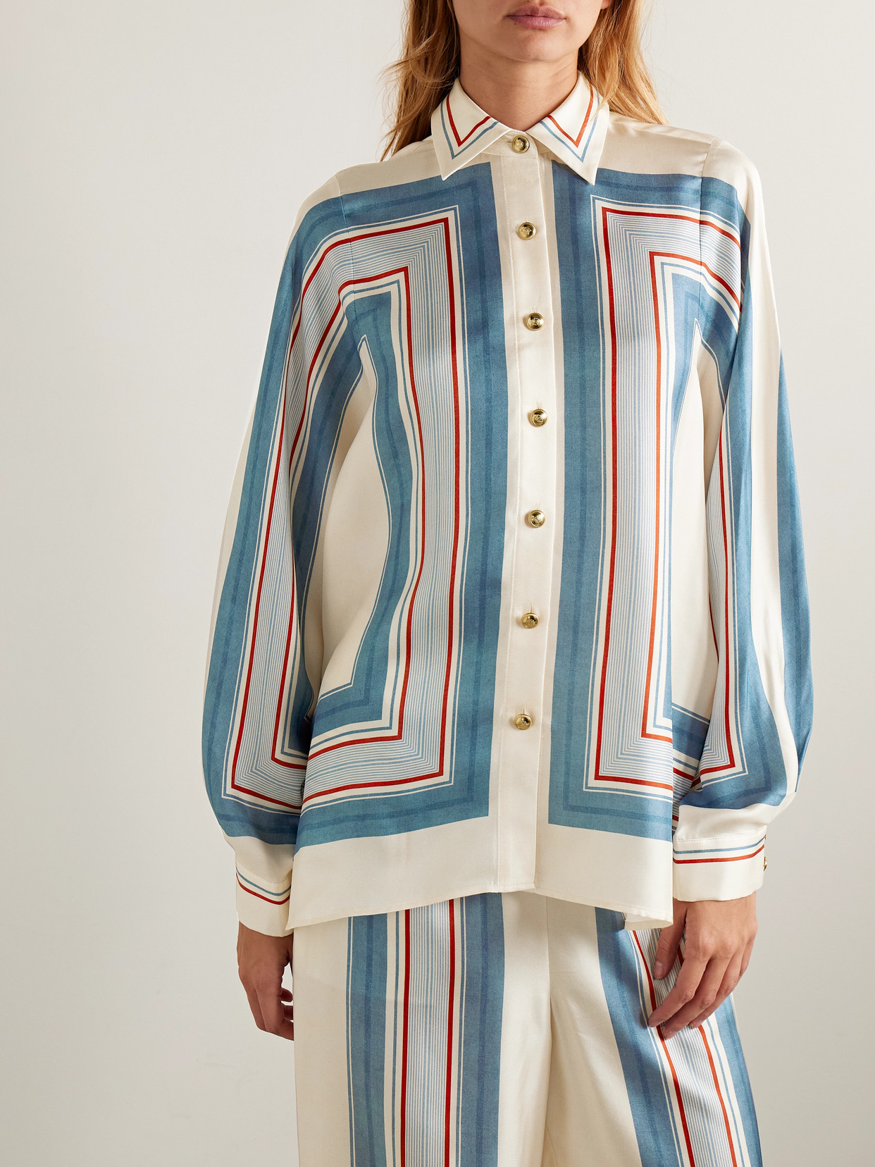 Zimmermann Tie-neck Striped Silk-twill Shirt In Blue