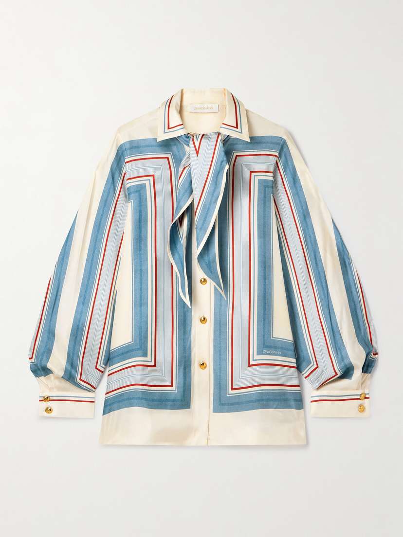 Zimmermann Tie-neck Striped Silk-twill Shirt