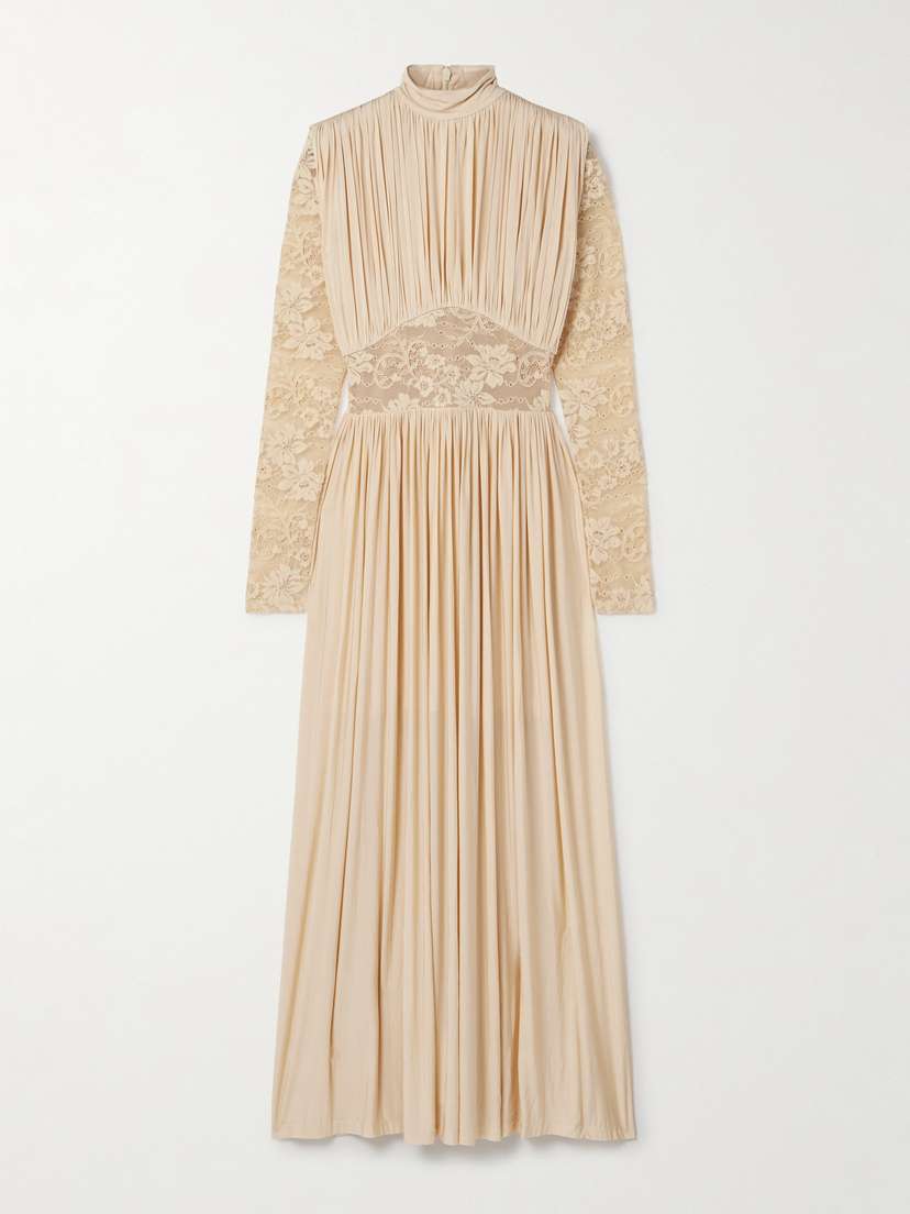 Zimmermann Ruched Stretch-jersey And Lace Maxi Dress