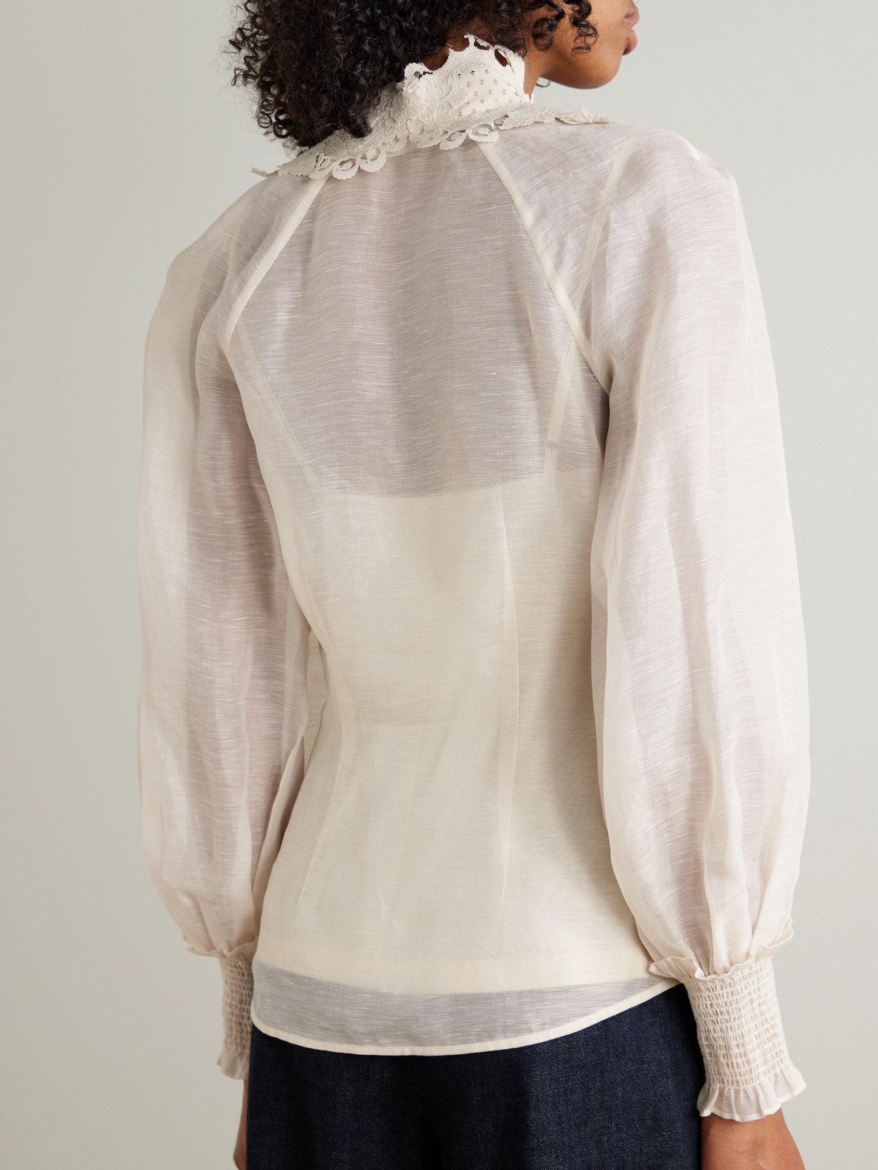 Rebellion Lace-Trimmed Gathered Linen And Silk-Blend Gauze Blouse