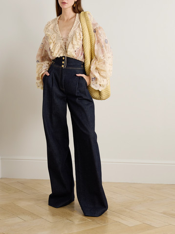 Zimmermann Rebellion lace-up ruffled floral-print linen and silk-blend top