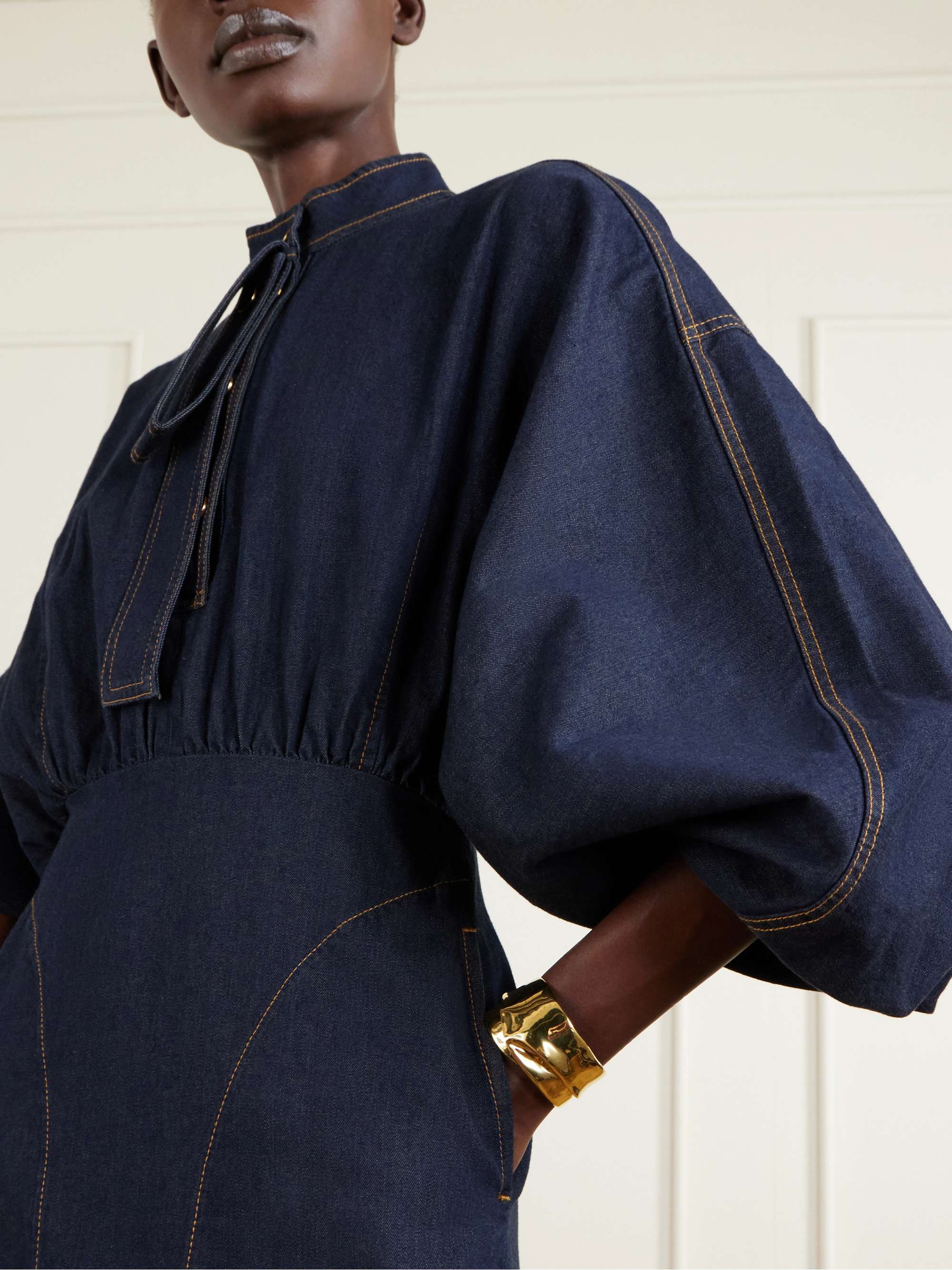 net a porter denim dress Golden Goose Journey Denim Midi Dress - Women - Dark Denim Dresses