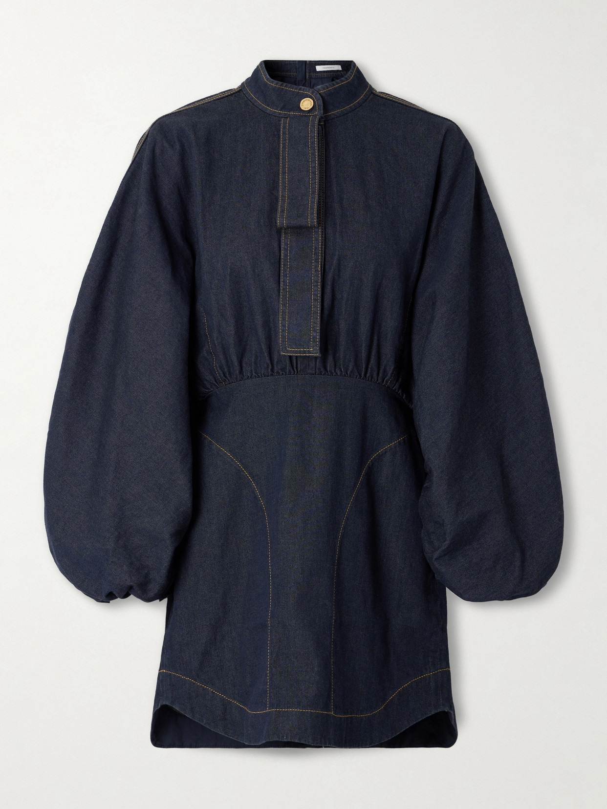 Zimmermann Gathered Denim Mini Dress In Blue