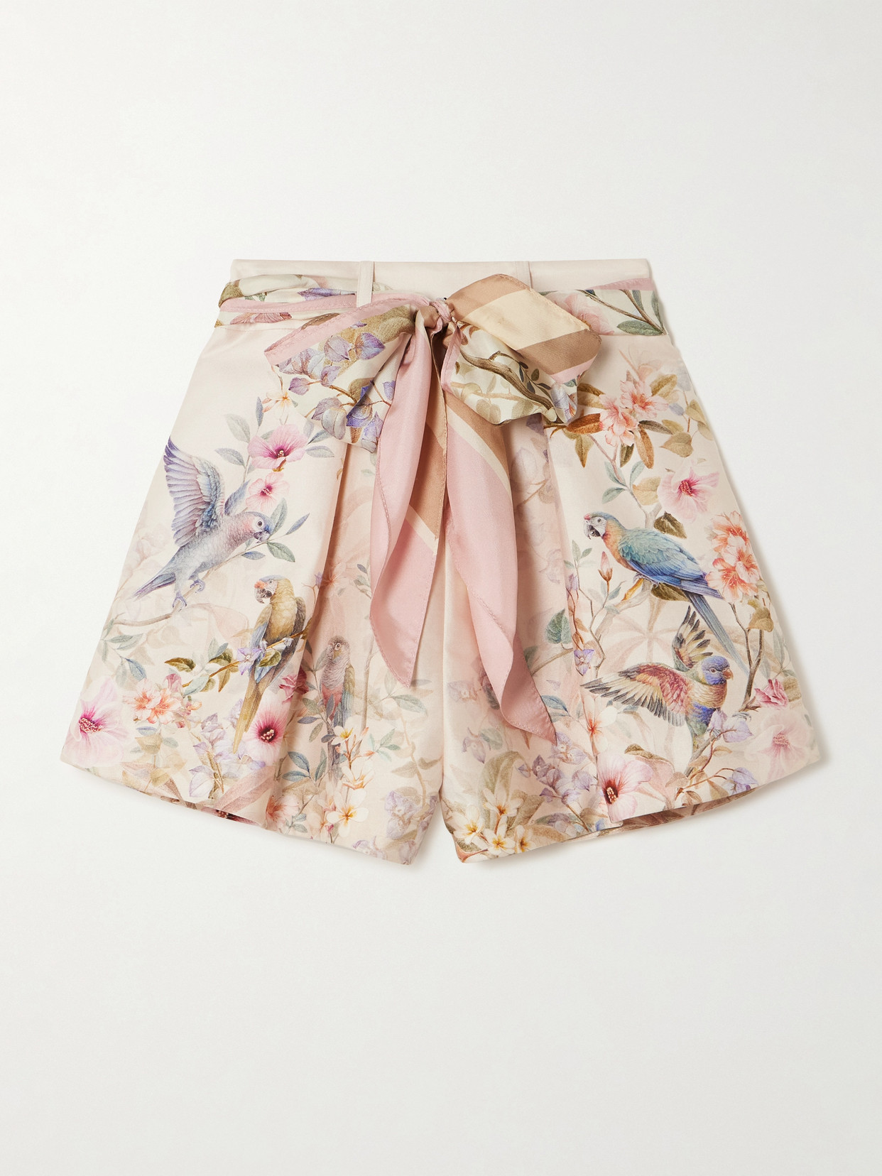 Zimmermann Rebellion Tuck Tie-detailed Printed Silk And Cotton-blend Shorts In Multi