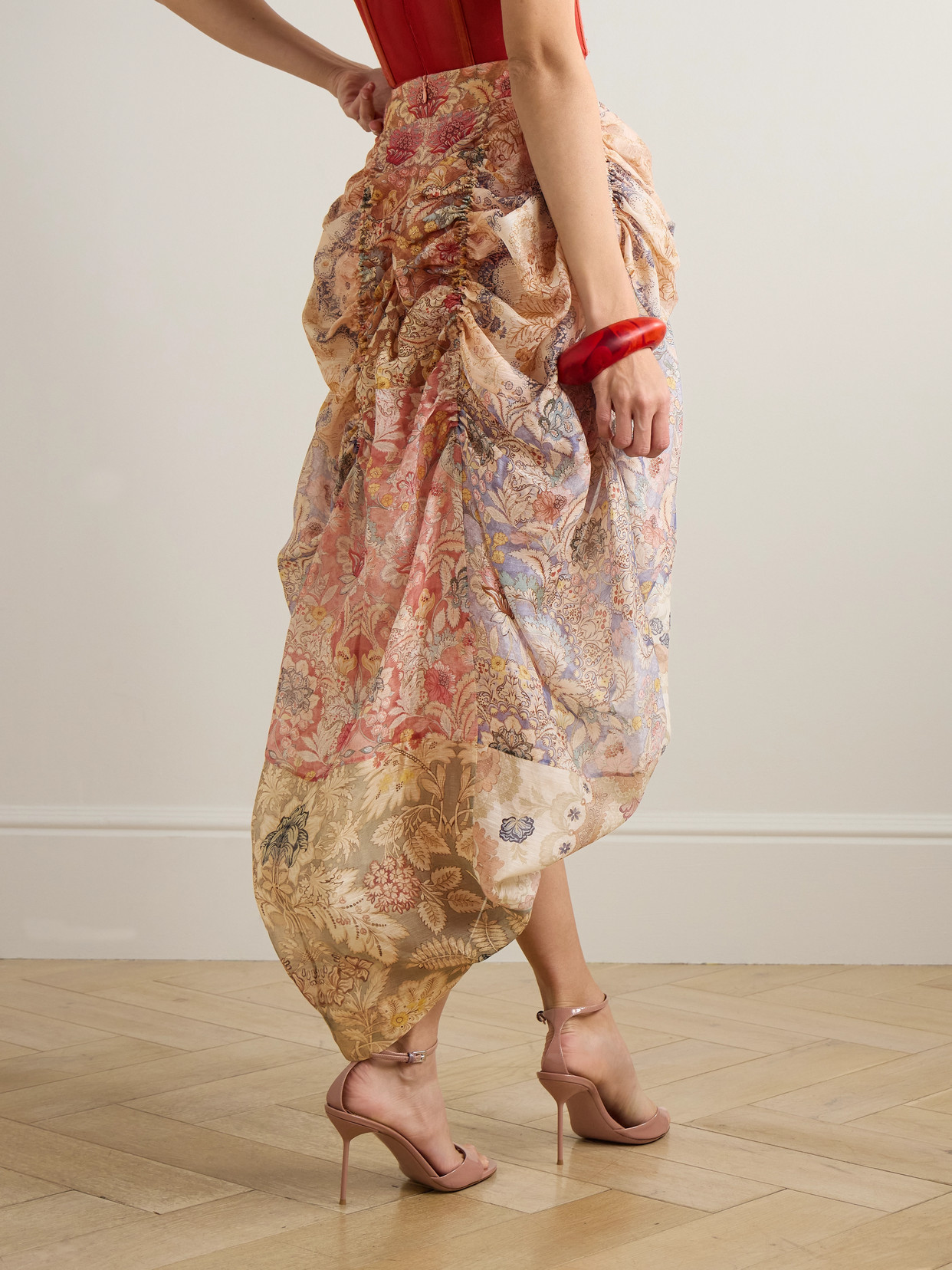 Zimmermann Rebellion Asymmetric Draped Printed Linen And Silk-blend Midi Skirt In Multi