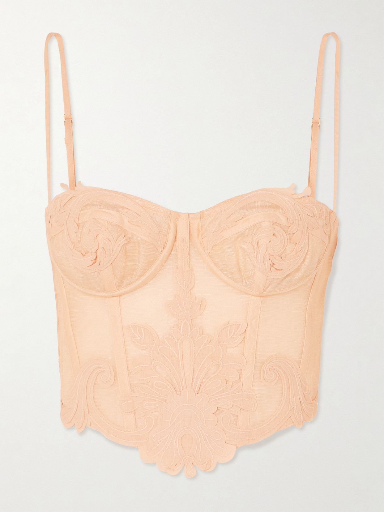 Zimmermann Rebellion Appliquéd Linen And Silk-blend Corset Top In Orange
