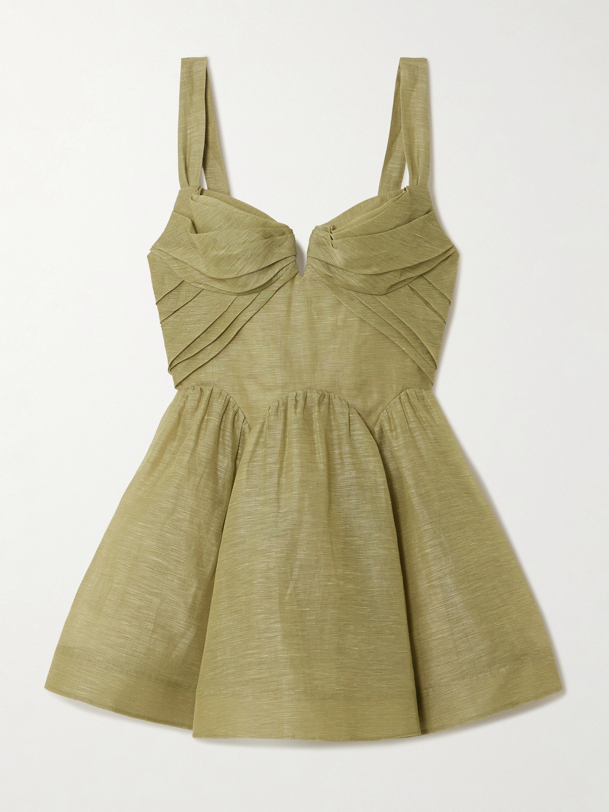 Zimmermann Rebellion Linen And Silk-blend Mini Dress In Green