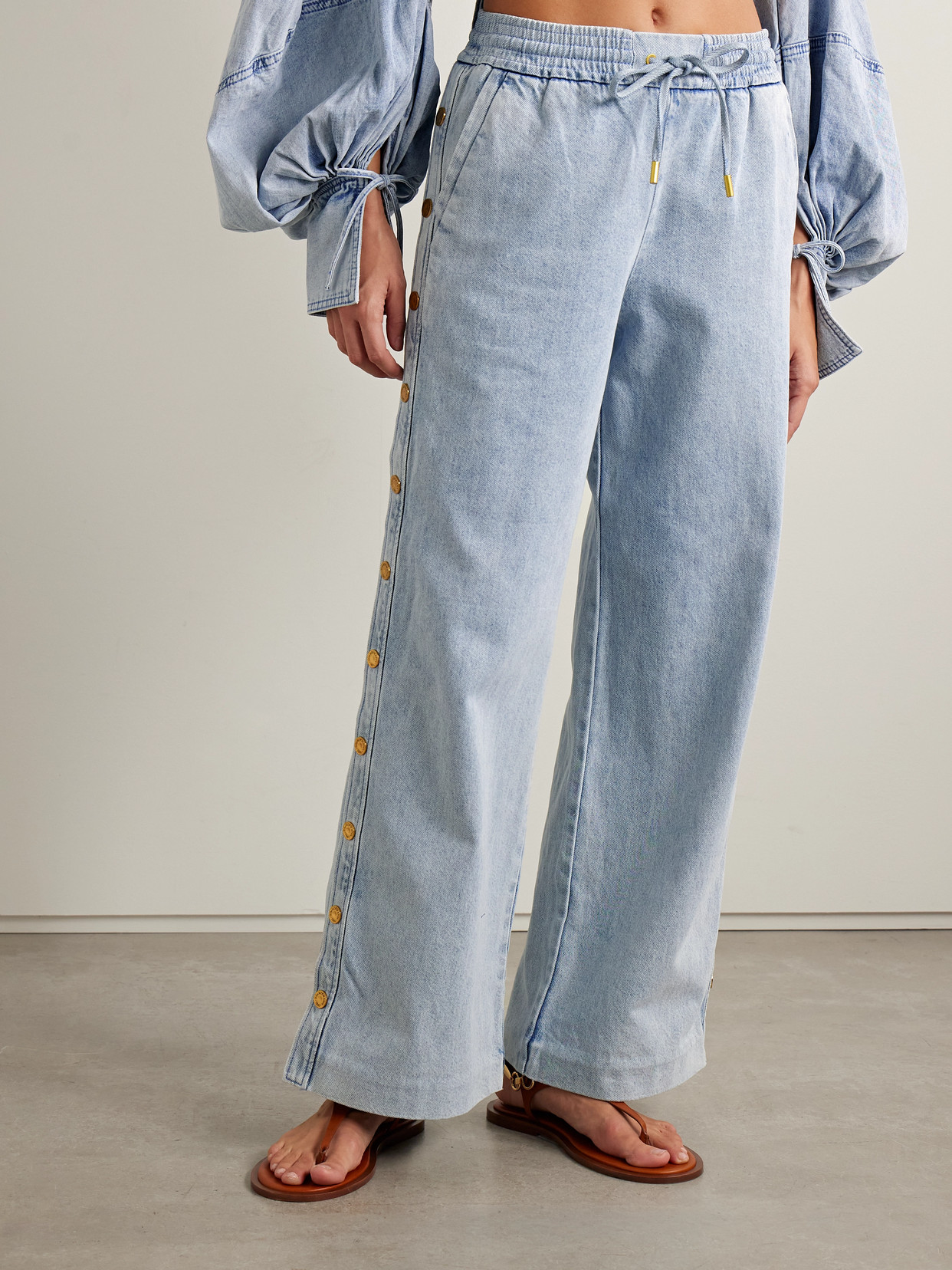 Zimmermann Button-detailed Mid-rise Wide-leg Jeans In Blue