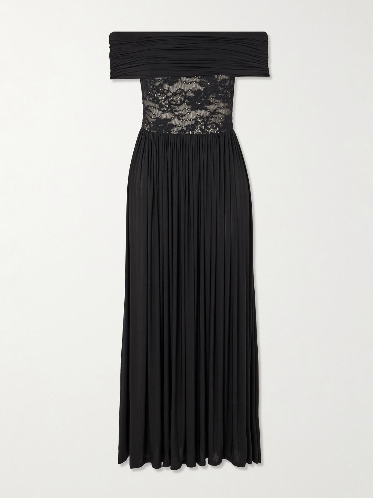 Zimmermann Off-the-shoulder Lace-trimmed Gathered Stretch-jersey Maxi Dress In Black