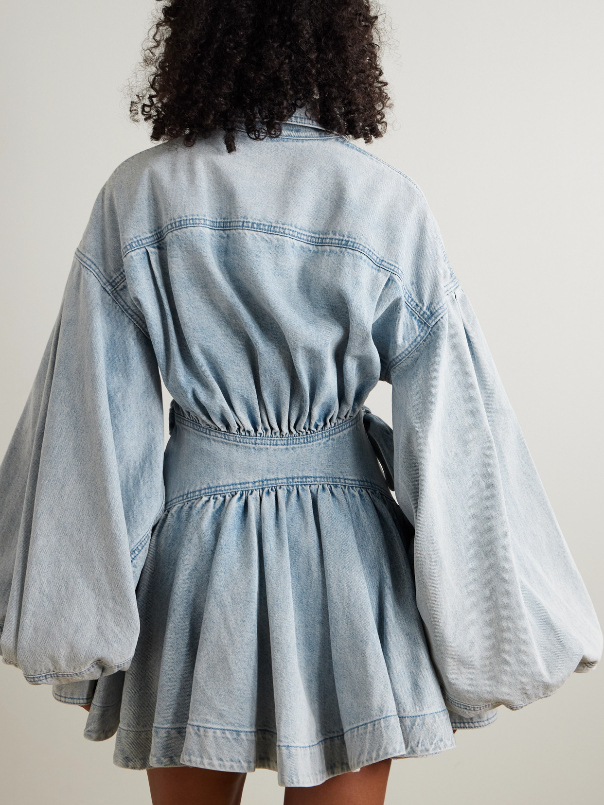 Zimmermann Rebellion Gathered Denim Mini Wrap Dress In Blue