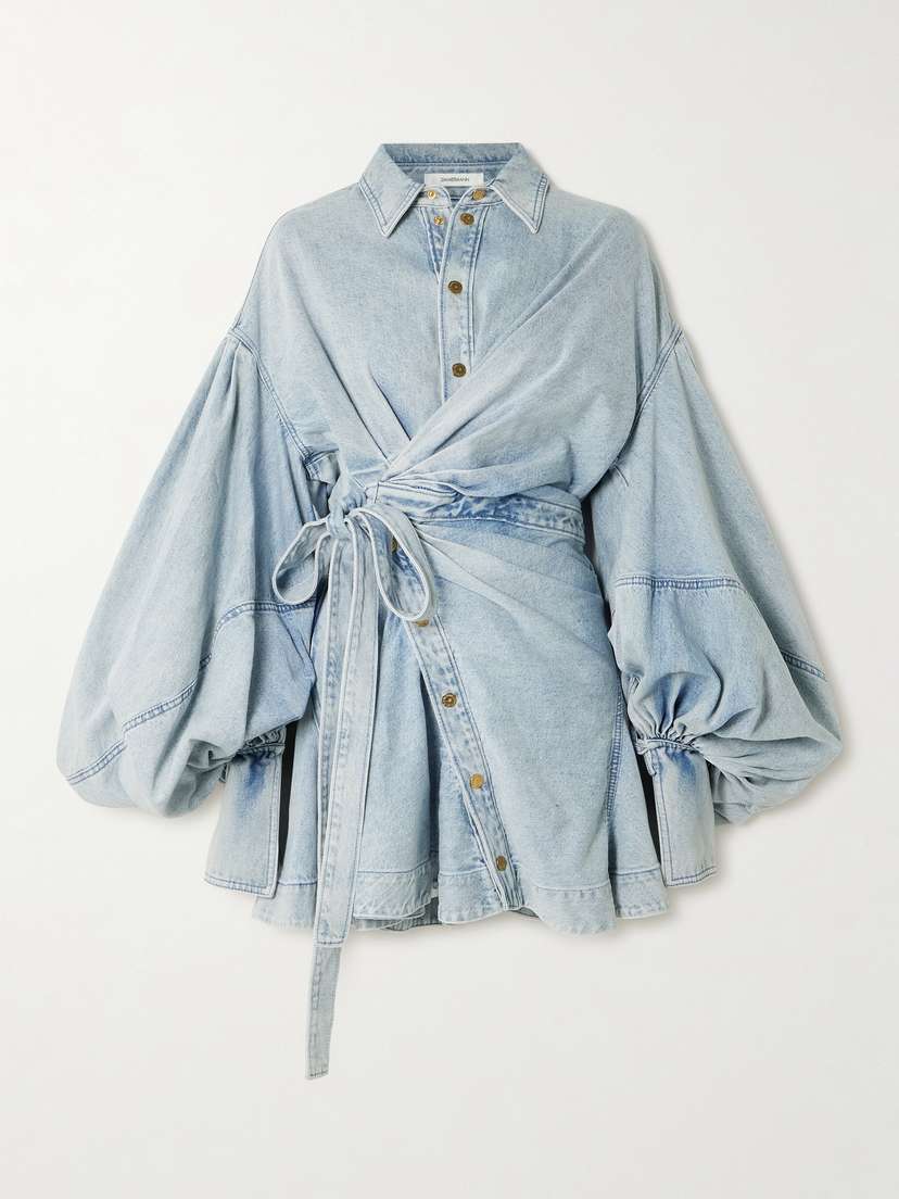 Zimmermann Rebellion Gathered Denim Mini Wrap Dress